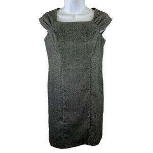 Ann Taylor Dress PETITE 2P Sheath Gray Ruched Sleeveless Professional Career